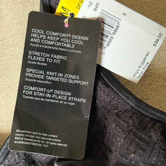 Bali Cool Comfort Black Retro Wirefree Bra Medium Stretch Fabric Comfort Flex Fi - Picture 5 of 10